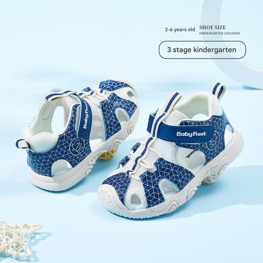 BabyFront 幼童水鞋 - 藍色幾何網紋包頭涼鞋