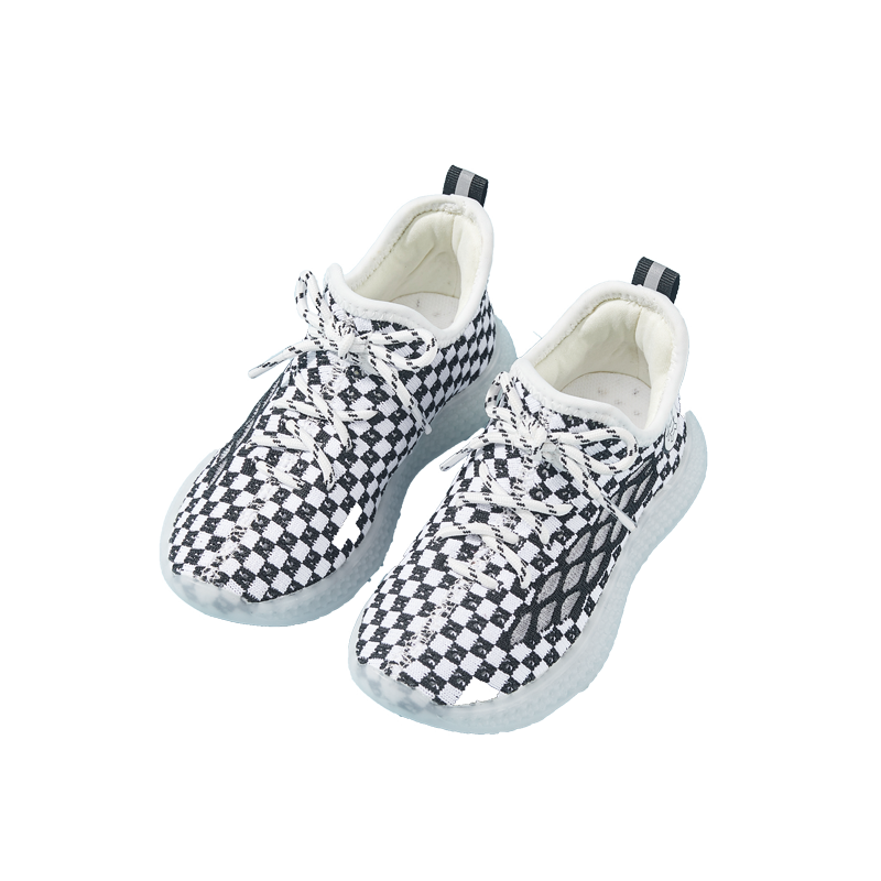 Baby Front Pastel Checkerboard Kids Knit Sneakers - Breathable Lightweight Toddler Shoes (White/Peach) - 13 view