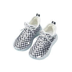 Baby Front Pastel Checkerboard Kids Knit Sneakers - Breathable Lightweight Toddler Shoes (White/Peach) - 13 view