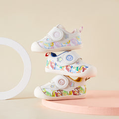 BabyFront 幼兒學步鞋 - 白色網布配彩色卡通動物圖案
