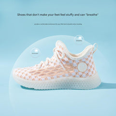 Baby Front Pastel Checkerboard Kids Knit Sneakers - Breathable Lightweight Toddler Shoes (White/Peach) - 5 view
