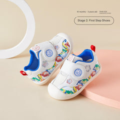 BabyFront 幼兒學步鞋 - 白色網布配彩色卡通動物圖案