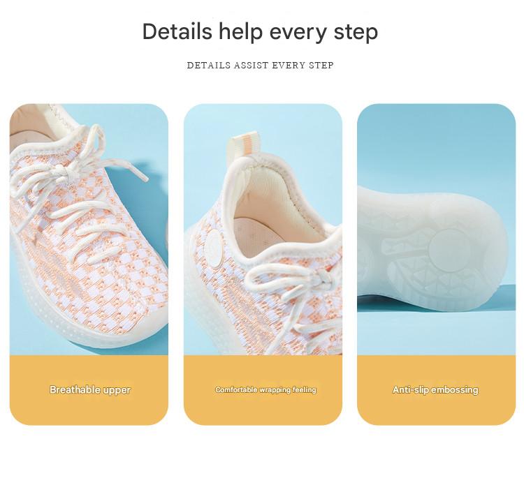 Baby Front Pastel Checkerboard Kids Knit Sneakers - Breathable Lightweight Toddler Shoes (White/Peach) - 9 view