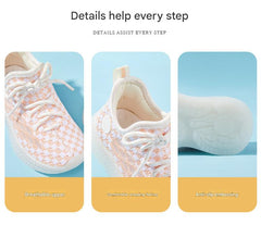 Baby Front Pastel Checkerboard Kids Knit Sneakers - Breathable Lightweight Toddler Shoes (White/Peach) - 9 view