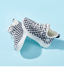 Baby Front Pastel Checkerboard Kids Knit Sneakers - Breathable Lightweight Toddler Shoes (White/Peach) - 15 view