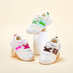BabyFront 幼童女鞋運動鞋 - 白色網布鞋搭配桃紅色點綴和蝴蝶結鞋帶